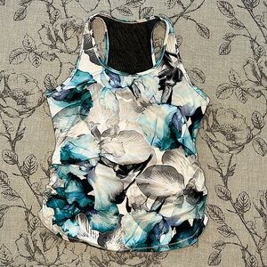 Floral Racerback Tank Top - Blue and Black